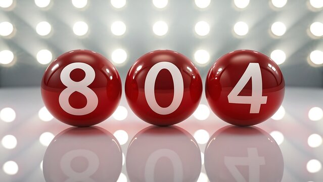 Red lottery balls with number 804 on glowing background