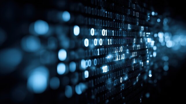 Abstract Binary Code Visualization: Data Stream Background with Futuristic Technology and Digital Information - Powered by Adobe