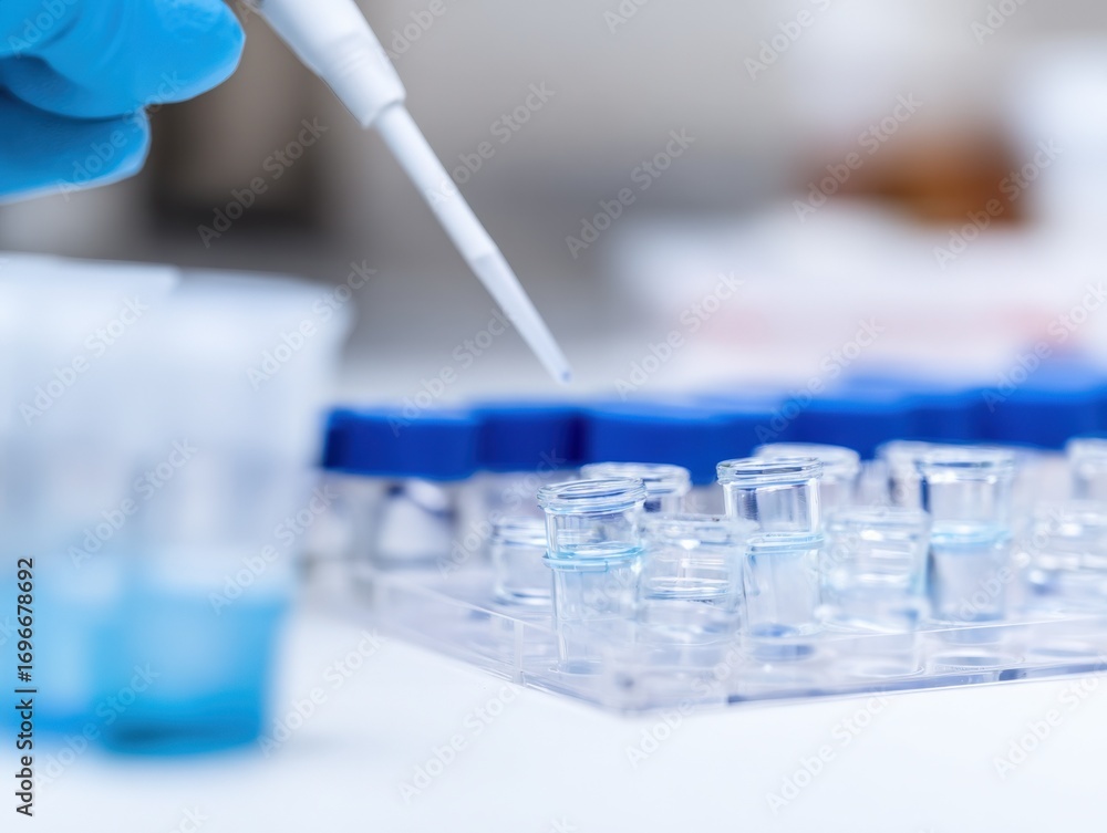 Poster scientific research: a close-up of liquid sample handling in a modern laboratory setting