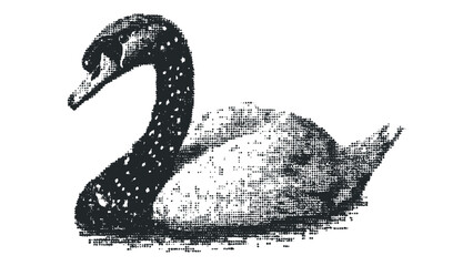 Naklejka premium Halftone texture swan silhouette on transparent. Vector hand drawn illustration