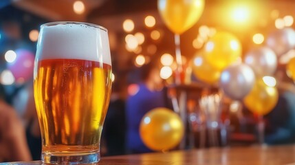 Festive gathering with beer and balloons in a lively atmosphere