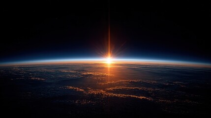 Earth emerging above horizon at sunrise