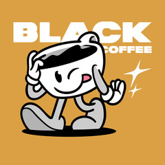 Black Coffee Cartoon Character Vector Illustration