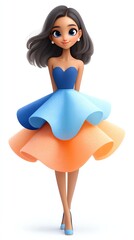 Stylish Girl in Animated Garb: A captivating illustration of a fashionable girl, adorned in a vibrant, layered dress, radiating charm and sophistication.
