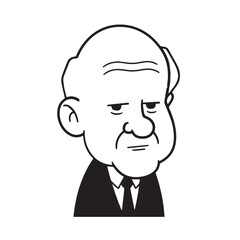 Old person in formal suit black and white vector illustration portrait elegant classic digital artwork