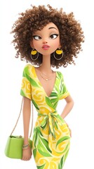 Stylized Fashion Portrait: An illustrated young woman showcasing her trendy style and flair with a sophisticated and confident expression.