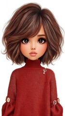 Charming Portrait: A cute young girl with brown hair and big eyes dressed in a sweater exudes innocent beauty and undeniable charm.