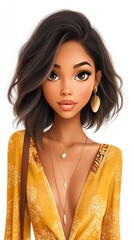 Radiant in Yellow: A young, beautiful woman embodies poise and style in a sunlit portrait, exuding elegance and confidence, all captured with vivid digital artistry.