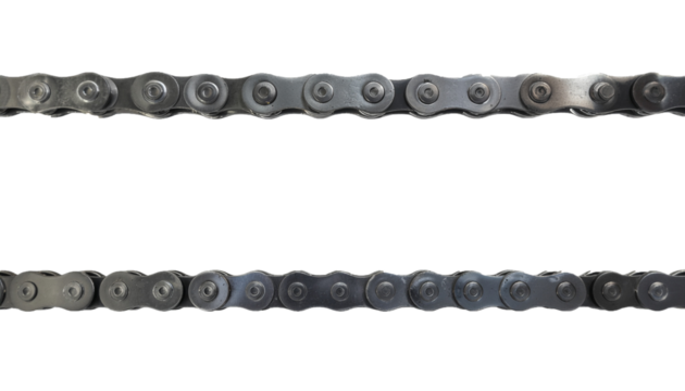 Isolated Motorcycle Chain Front View with Metallic Texture on Transparent Background