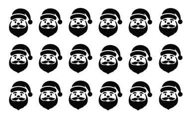 Vector art of collection of santa claus face icons, showcasing a variety of festive symbols with different styles, perfect for design projects and creative endeavors