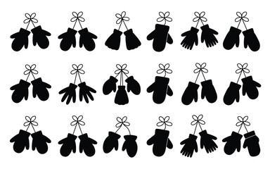 Vector art of collection of mitten silhouettes, perfect for winterthemed designs, holiday crafts, and seasonal decorations, offering a cozy and festive touch