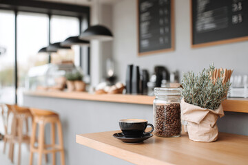 modern coffee shop scene featuring digital menu board on wall inviting customers to choose their favorite brews