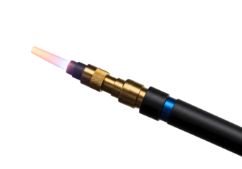 Closeup of Fiber Optic Cable Connector with Light Emitting isolated on transparent background