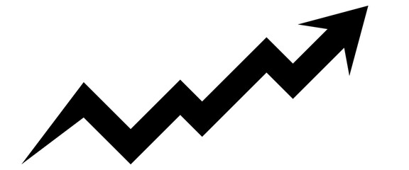 Black jagged arrow pointing upwards isolated on transparent background