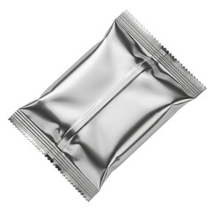 Isolated Foil Packaging Mockup for Snack Candy or Food Product on Black Shiny Metallic Pouch on...