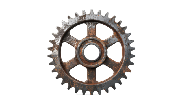 Rusty Motorcycle Sprocket Gear Isolated on Transparent Background