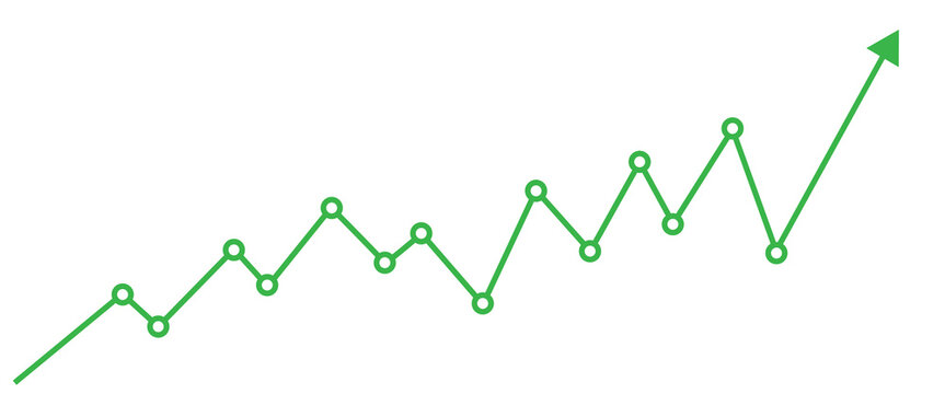 Green line graph showing upward trend isolated on transparent background
