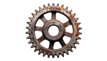 Old Motorbike Sprocket Wheel with Corroded Metal Texture Isolated PNG