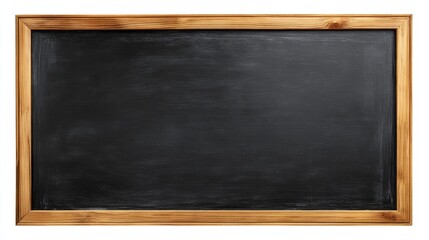 Empty classroom with large wooden-framed chalkboard, chalk marks on blackboard surface, education background for teaching, learning, and school lesson presentation mockup