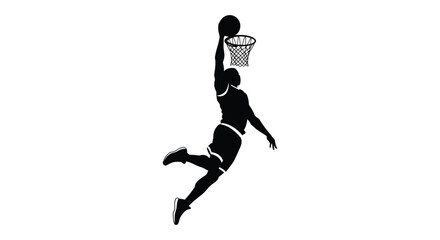 basketball player dunking ball in hoop silhouette