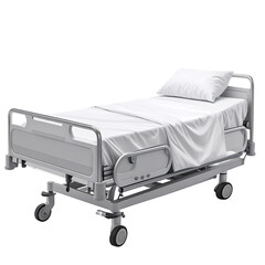 Hospital bed with white sheets shown