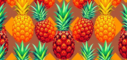 Stylized pineapple texture diamond repeat, vibrant tropical colors,  stylized,  background
