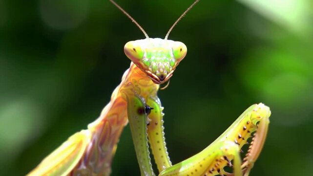 Praying Mantis Close-Up: Striking Green and Yellow Insect in Natural Habitat