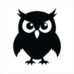 Stylized black silhouette of an owl with large eyes