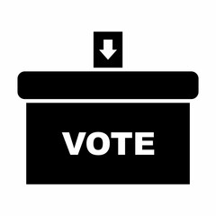Election ballot box icon in flat style. Vector illustration of ballot box design on white background. Business concept of election voting. Black symbol, icon.