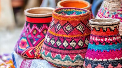 Colorful Handwoven Textiles and Artisan Craft from Local Market