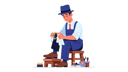 Artisan at Work: A meticulous craftsman, seated on a stool, dedicates himself to the art of shoemaking. With focused precision, he polishes a shoe, embodying dedication to the craft. 