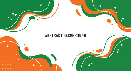 Abstract background with flowing, wavy shapes of orange and green colors.  White space and small geometric shapes are also present.