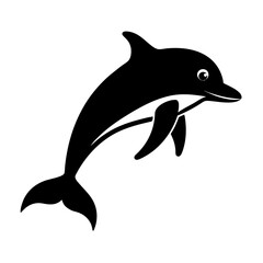 Jumping dolphin silhouette carrying surfboard ocean fun vector