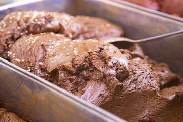 Stall selling varieties of fresh mole at the San Juan Market in Mexico City.