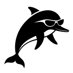 Cool dolphin with sunglasses jumping out of water vector