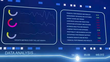 A computer screen shows a graph of financial data. The data analysis section is highlighted. The graph shows the growth metrics over the last month - Powered by Adobe