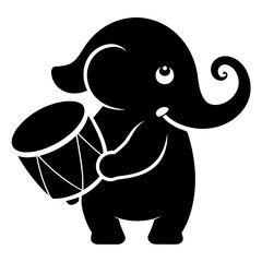 Cute elephant silhouette playing a drum with joy vector