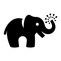 Silhouette elephant spraying water playful animal graphic vector