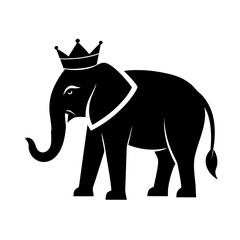 Majestic elephant silhouette wearing regal crown emblem vector