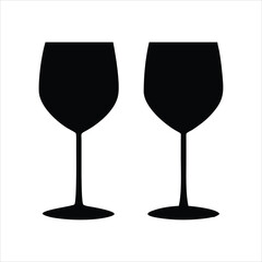 Two black wine glasses silhouette on white background