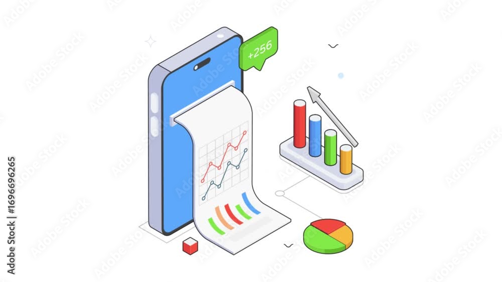 Poster mobile analytics animation on transparent background