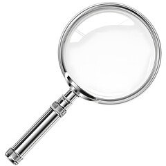 An isolated magnifying glass with a black handle is used for searching and magnifying objects on a white background