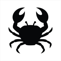 Black silhouette of a crab on a white background