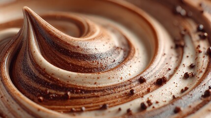 Delicious swirl of creamy chocolate and vanilla frosting with dark chocolate shavings, a tempting treat for dessert lovers and culinary enthusiasts