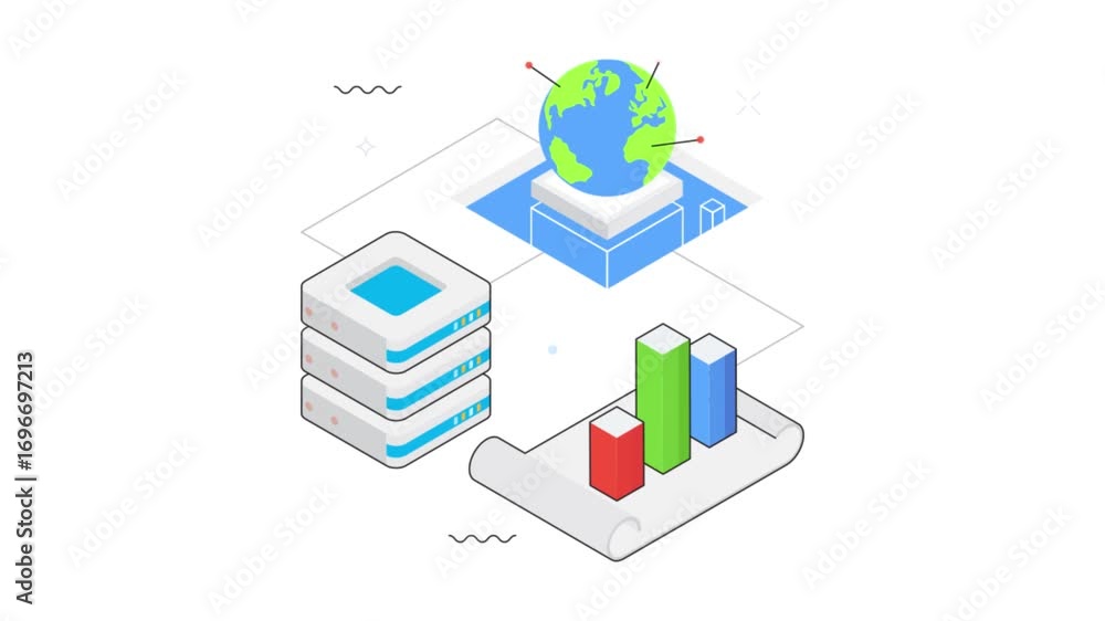 Poster global data exchange animation on transparent background