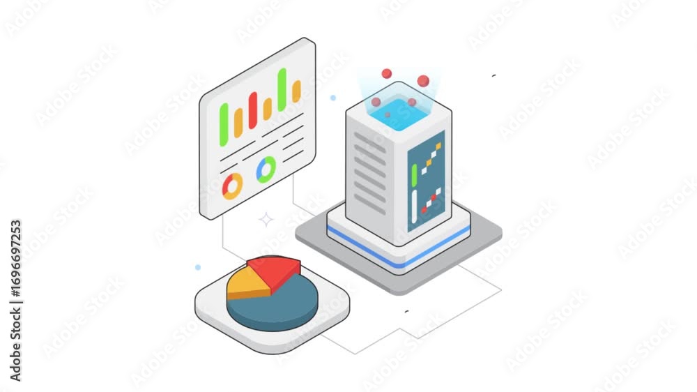Poster infographic report with pie chart animation on transparent background