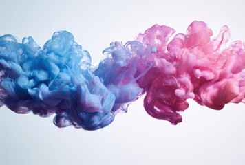 Abstract Swirling Blue and Pink Ink Clouds on White Background