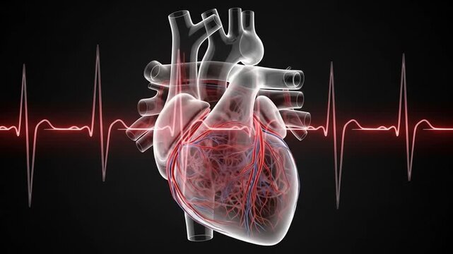 A heart with a red electrocardiogram line running through it