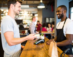 Customer Pays with Credit Card at Cafe Counter