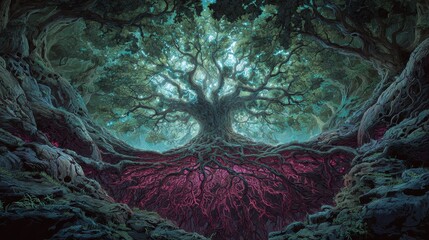 Mystical Ancient Forest Tree Roots.